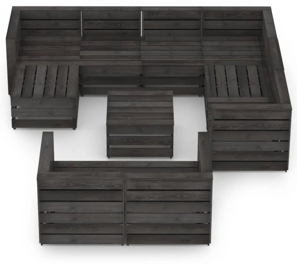 Set Salotto da Giardino 10pz in Legno di Pino Impregnato Grigio