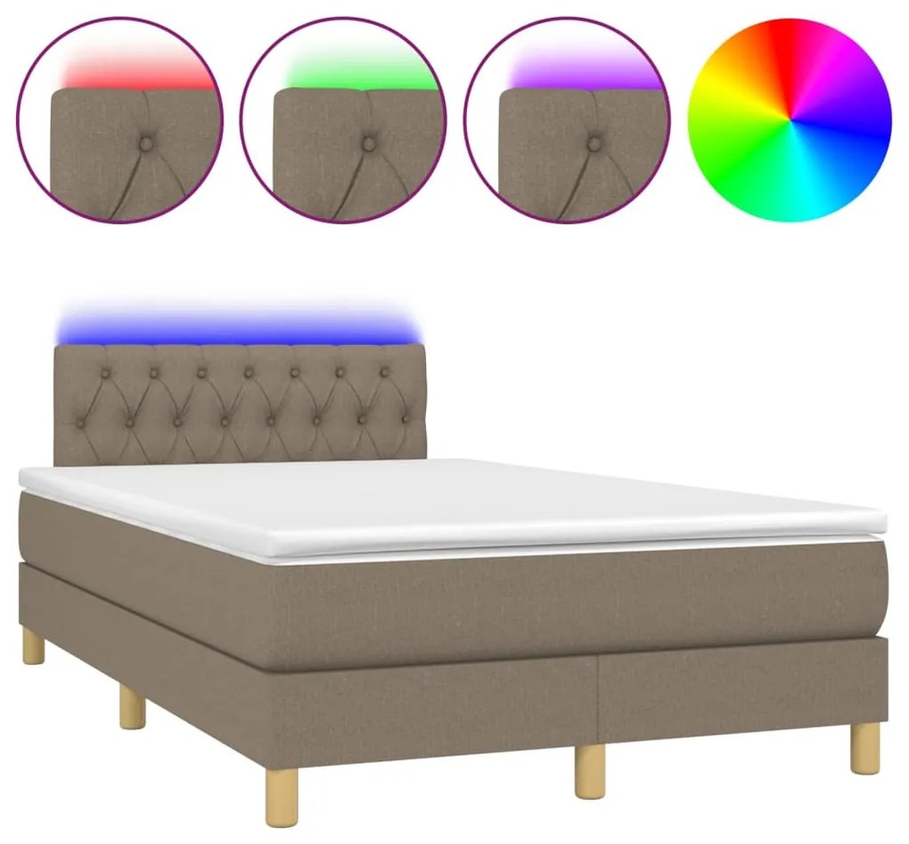 Letto a molle con materasso e led tortora 120x200cm in tessuto