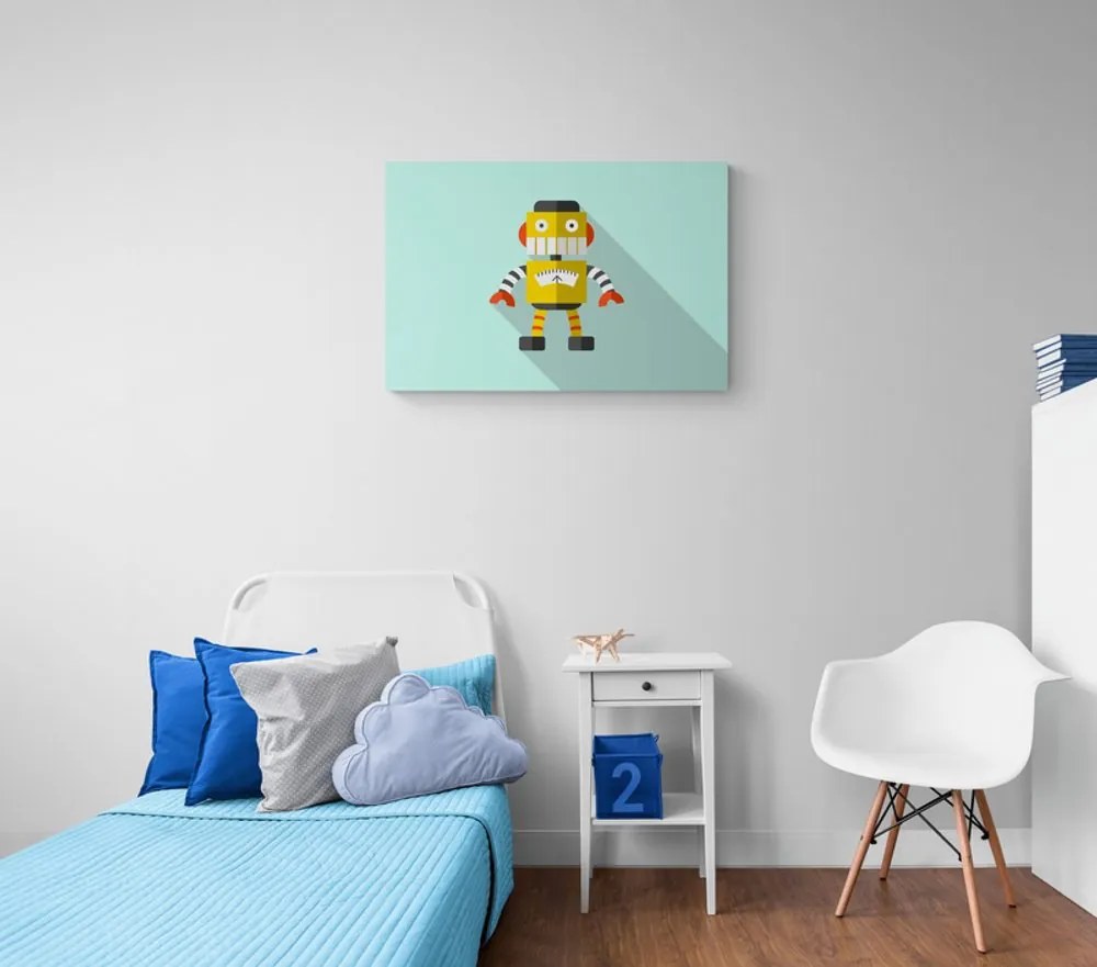 Stampa su tela – Robot giallo con sfondo blu