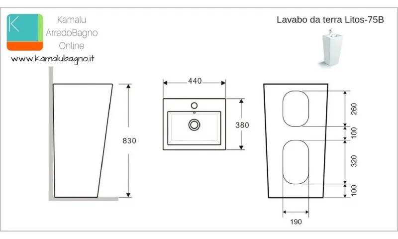 Kamalu - lavabo monoblocco a terra rettangolare modello litos-75b