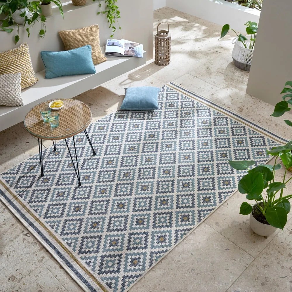 Tappeto da interno e esterno giallo e blu 200x290 cm Zia Trellis – Flair Rugs