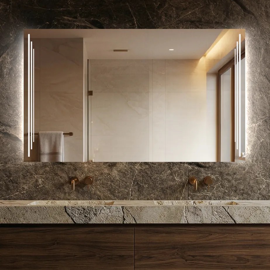 Specchio da parete moderno per bagno con luci L27 rettangolare specchio con cornice bianca