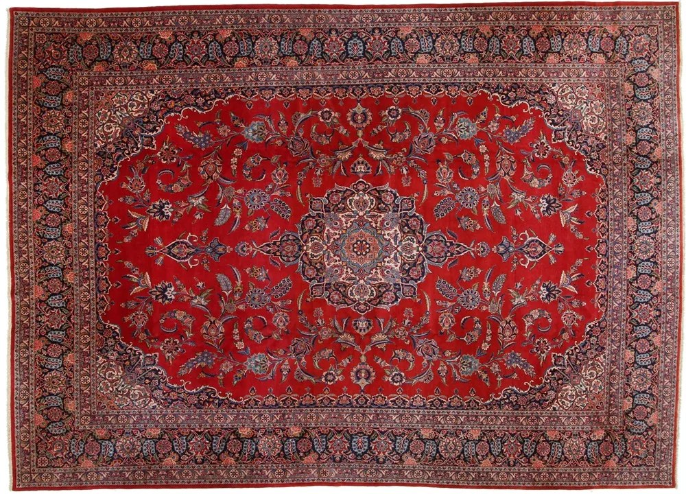 Kashan Tappeto 310x430 Blu (Iran) Annodato A Mano