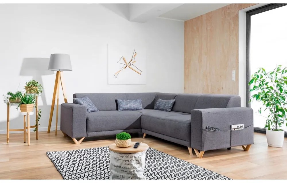 Divano angolare grigio allungabile e con contenitore (con penisola a sinistra/a L) Classy Sophie – Miuform