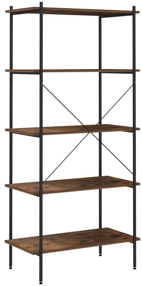 Scaffale con 5 mensole nero e legno scuro 80x40x163 cm