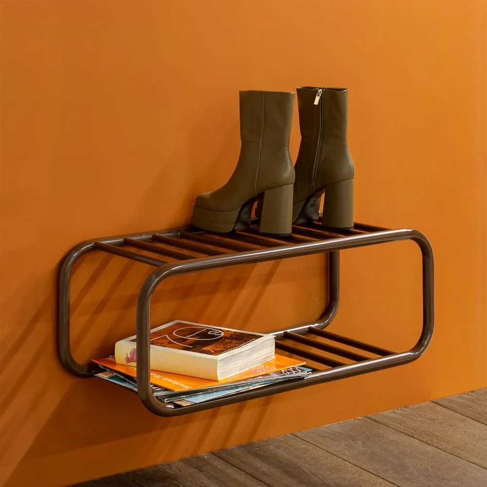 Scarpiera marrone scuro in metallo da parete 72x28x35 cm Retro – Spinder Design
