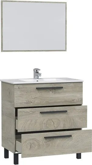 Mobile Bagno 80 Cm 3 Cassetti Con Lavabo E Specchio Athena Rovere Alaska