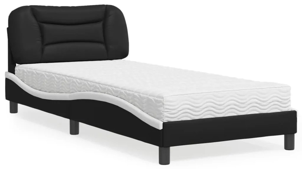 Letto con materasso nero e bianco 80x200 cm in similpelle