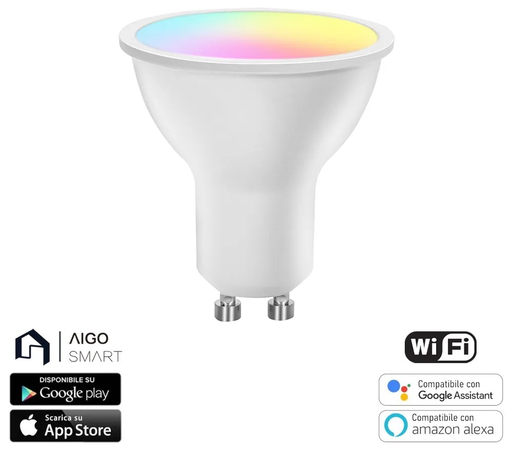 Faretto Led Smart GU10 6,5W WiFi RGB CCT luce regolabile e dimmerabile Aigostar