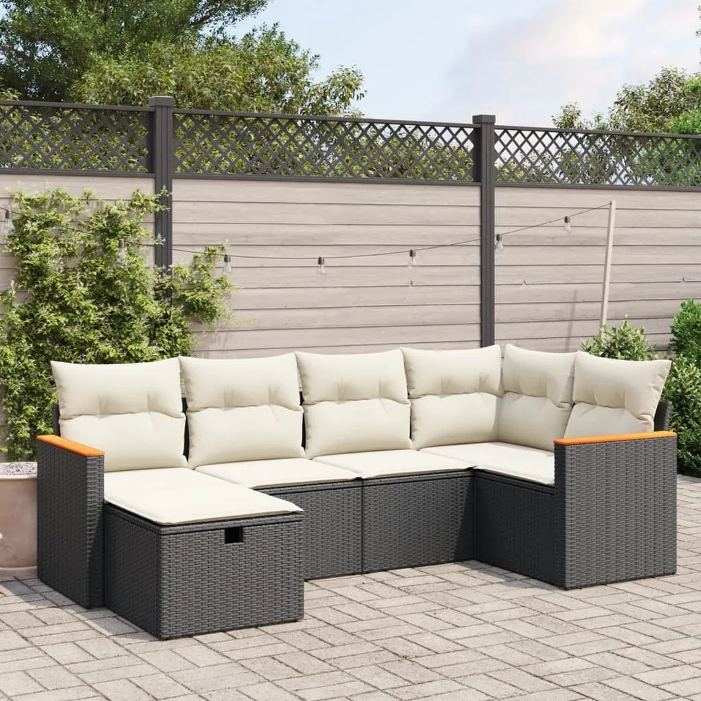 Set divano da giardino 6 pz con cuscini nero in polyrattan