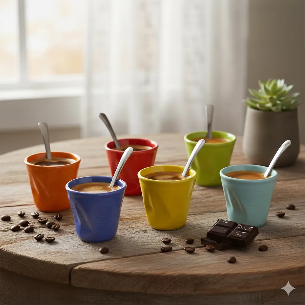 Set 6 Tazzine da caffè Accartocciati in Gres + Cucchiaini Kaleidos Multicolor...