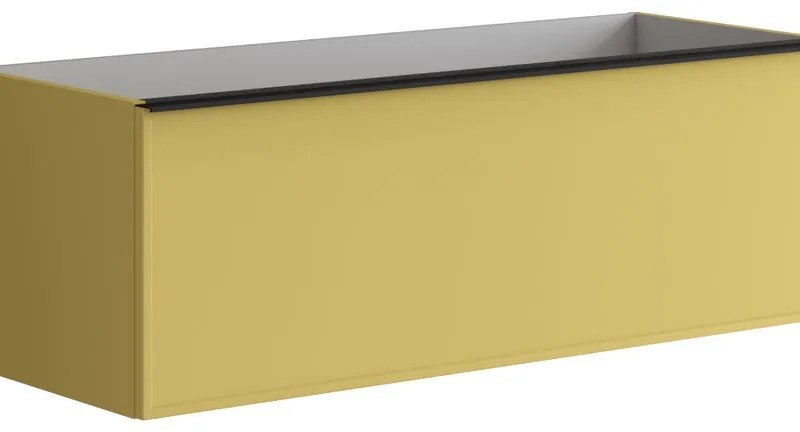 Mobile da bagno sotto lavabo Pixel Frame giallo sole e maniglia alluminio nero laccato opaco L 120 x H 40 x P 45.5 cm 2 cassetti, lavabo non incluso