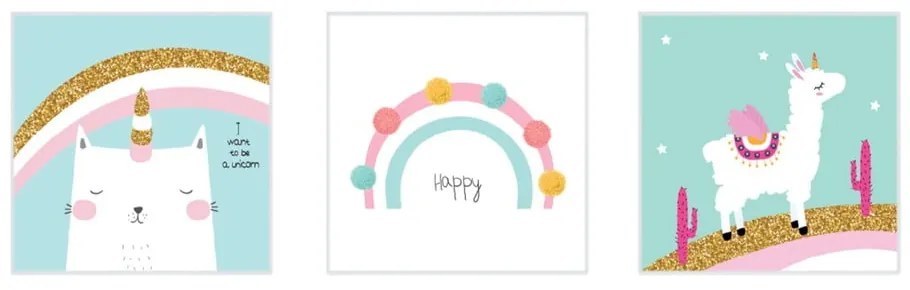 Set di quadri da bambini 3 pz 30x30 cm White Happy – knor