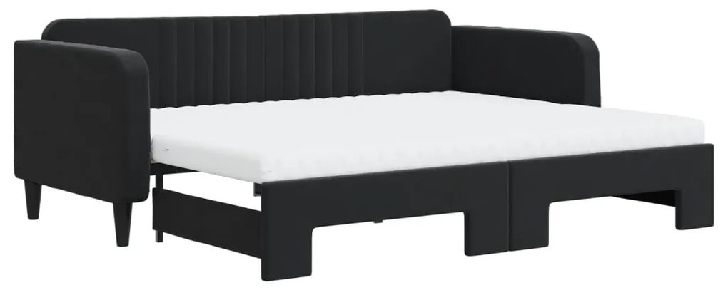 Divano letto estraibile con materassi nero 90x200 cm velluto