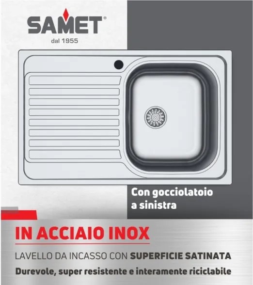 Lavello Cucina Da Appoggio In Acciaio Inox 79x50 Cm 1 Vasca Sinistro