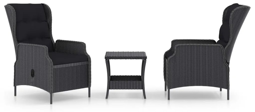 Set Divani da Giardino 3 pz con Cuscini Polyrattan Grigio Scuro