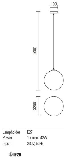 Redo 01-1064 - Lampadario a sospensione con filo OLA 1xE27/42W/230V
