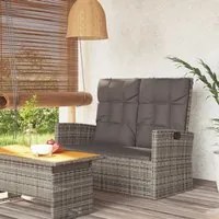 Panca Giardino Reclinabile con Cuscini 118cm Polyrattan Grigio 362186