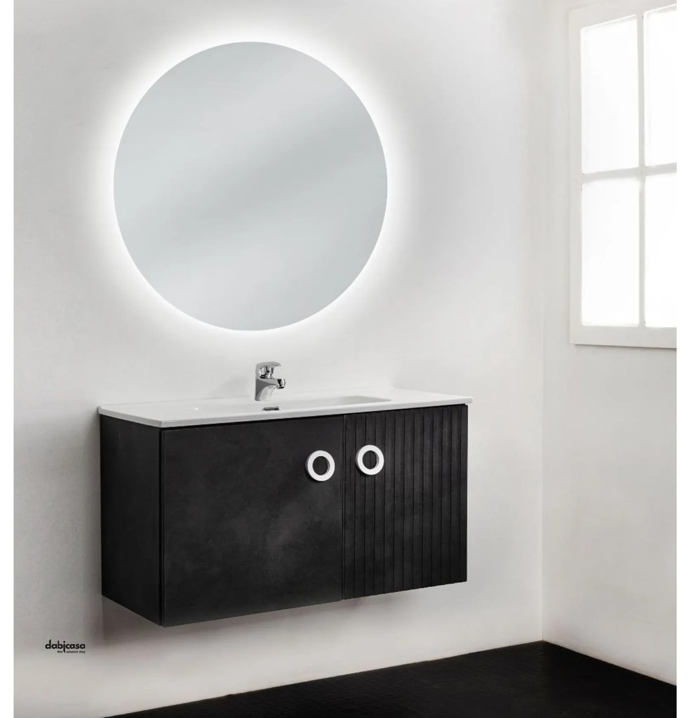 Mobile Bagno Sospeso "Soul" Da 120 Cm Composto Da Due Ante Grigio Ardesia e Maniglie Bianco Opaco