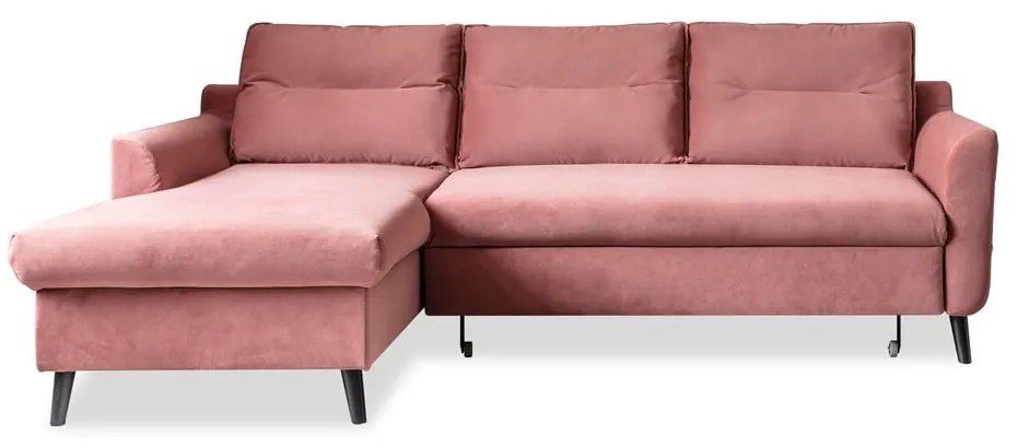 Divano letto angolare in velluto rosa, angolo sinistro Stylish Stan - Miuform