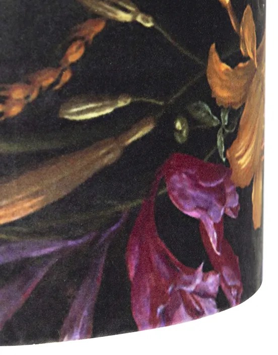 Lampada a sospensione nera con paralume in velluto con fiori e oro 35 cm - Blitz