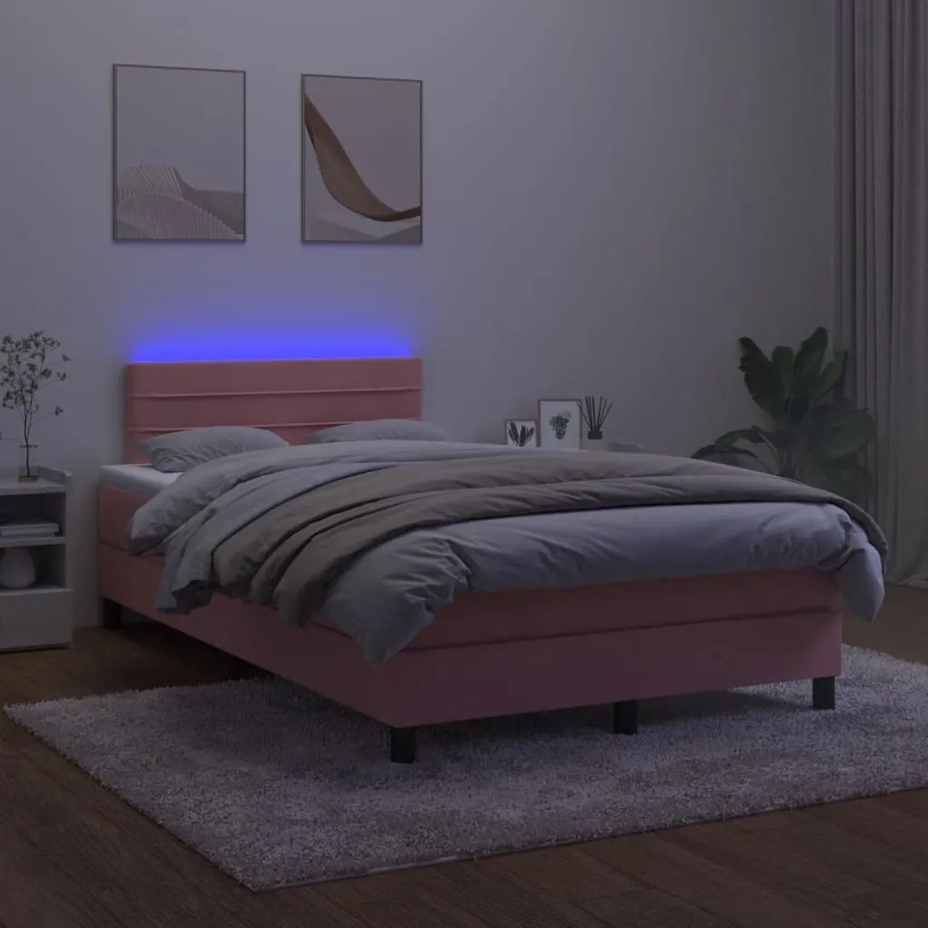 Letto a Molle con Materasso e LED Rosa 120x190 cm in Velluto