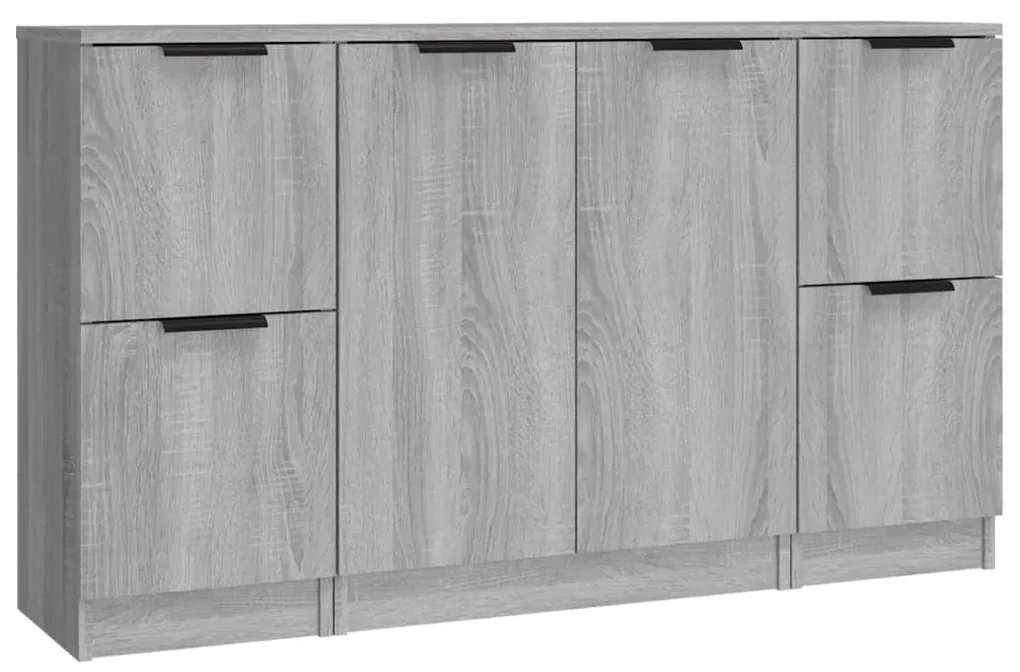 Credenze 3 pz grigio sonoma in legno multistrato