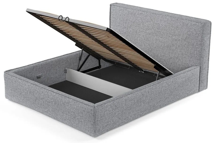 Letto matrimoniale imbottito grigio con spazio contenitivo e rete 200x200 cm Lounge L - Maison de Rêve