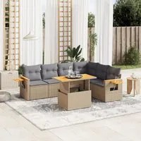 Set Divani da Giardino 7 pz con Cuscini Beige in Polyrattan 3273537