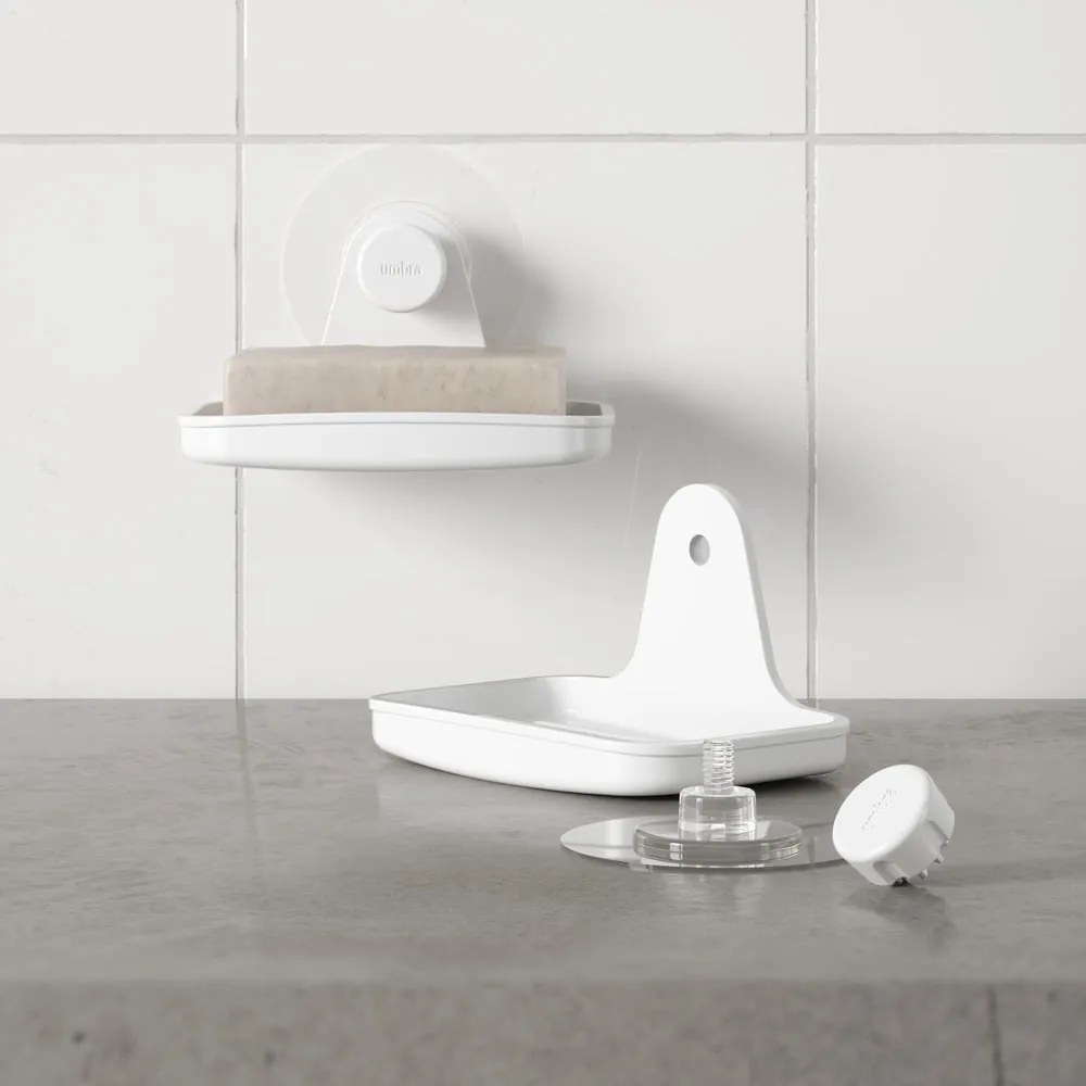 Dispenser di sapone bianco in plastica riciclata senza foratura Flex - Umbra