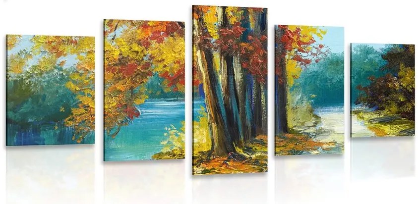Quadri 5 pezzi – Alberi dipinti nei colori autunnali