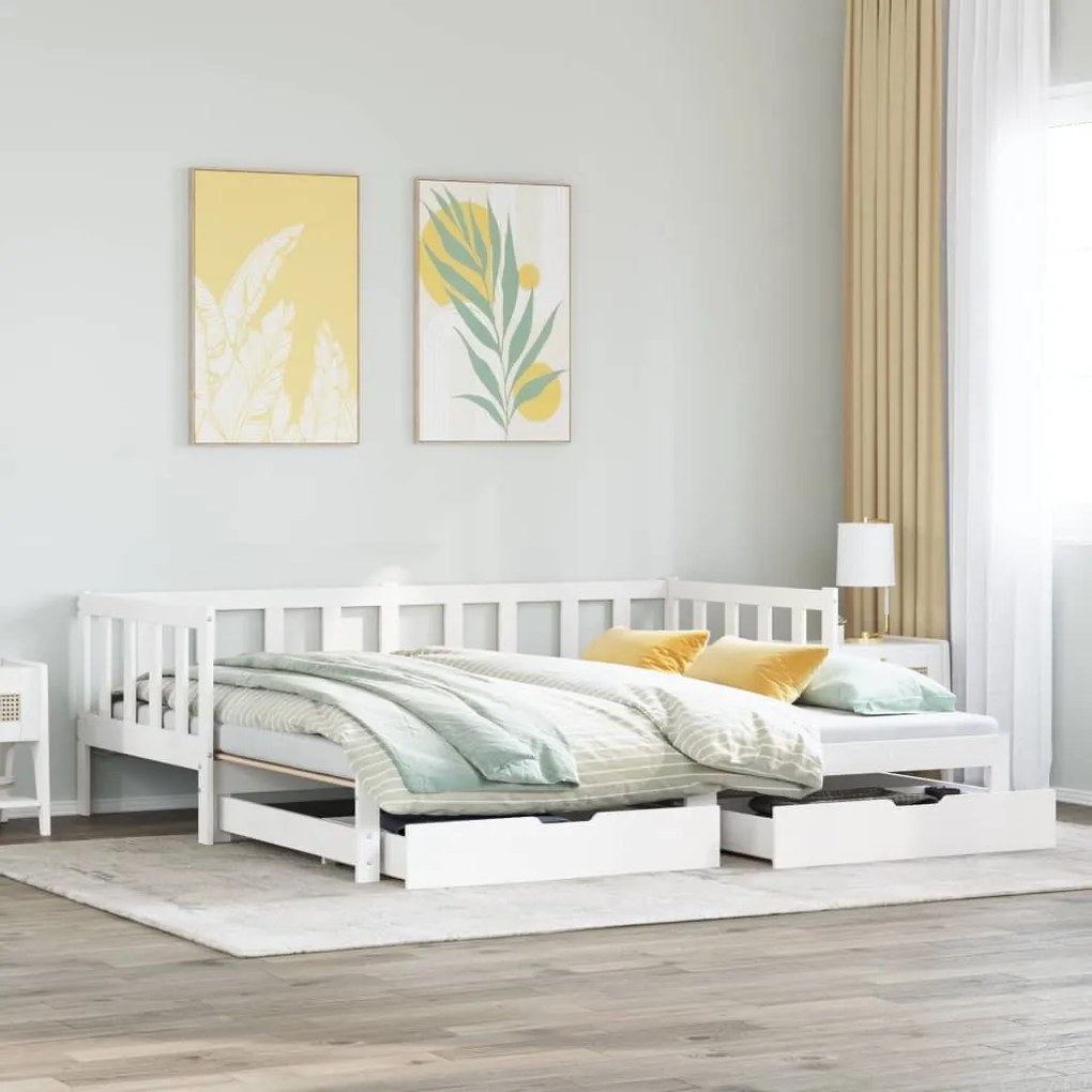 Dormeuse letto estraibile e cassetti bianco 90x190cm legno pino