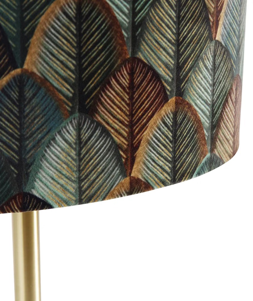 Tafellamp messing met ovale velours kap blad design 35cm - Simplo