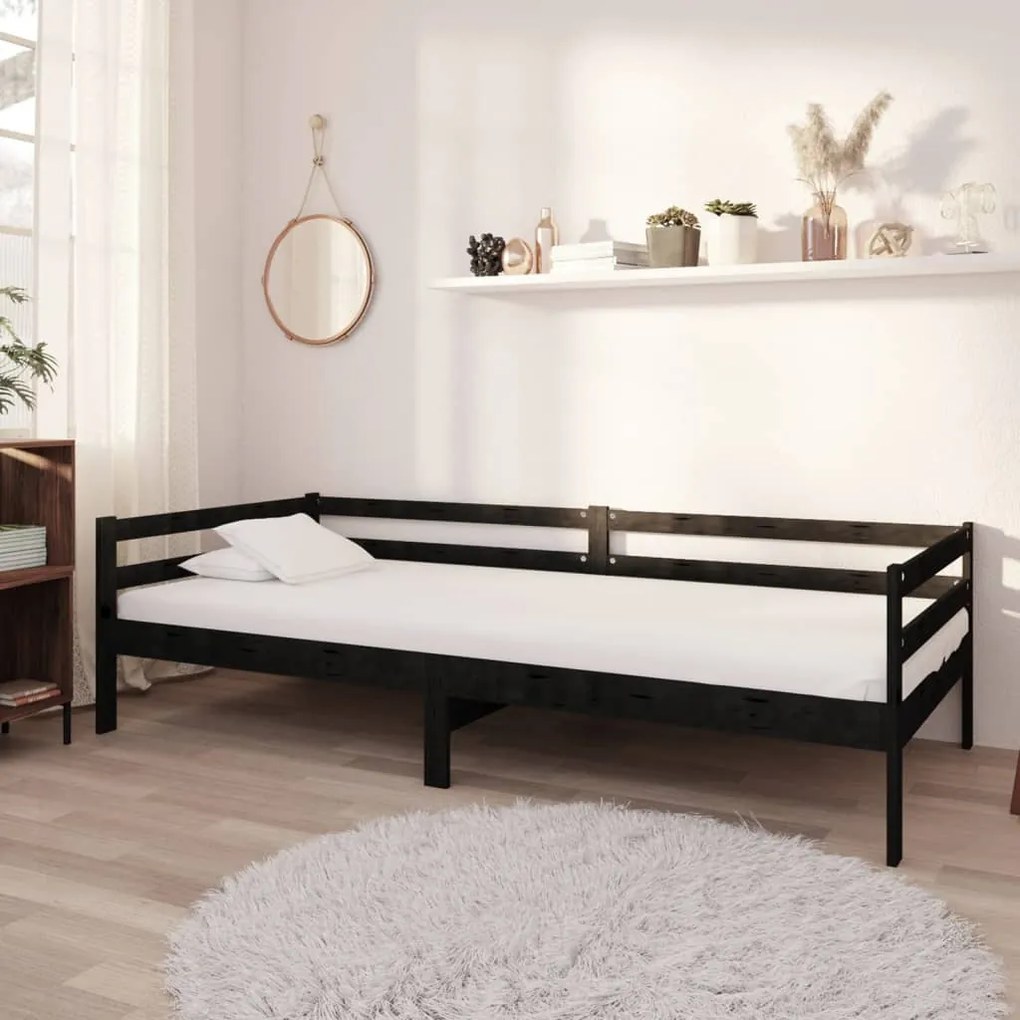 Divano letto con materasso 90x200 cm nero in legno di pino