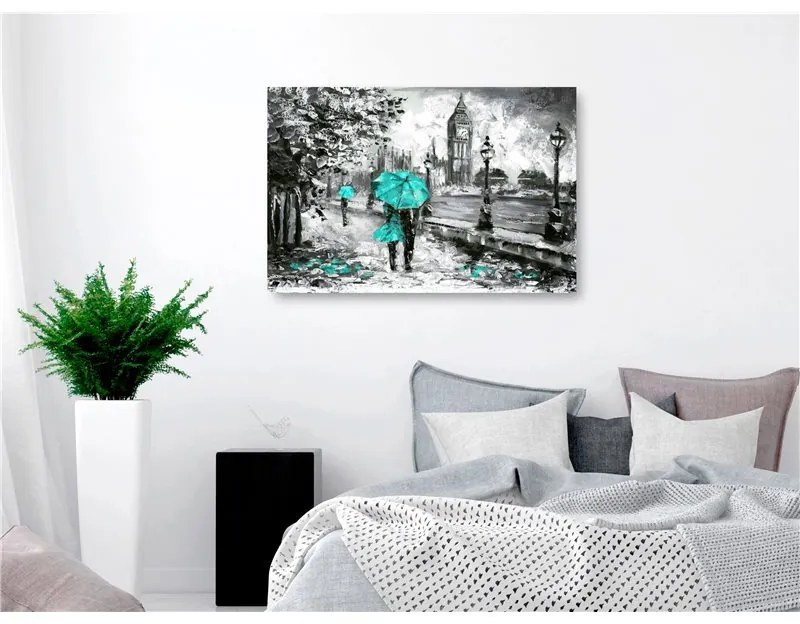 Quadro Walk in London (1 Part) Wide Turquoise  Colore Turchese, Dimensioni e Misure 120x80