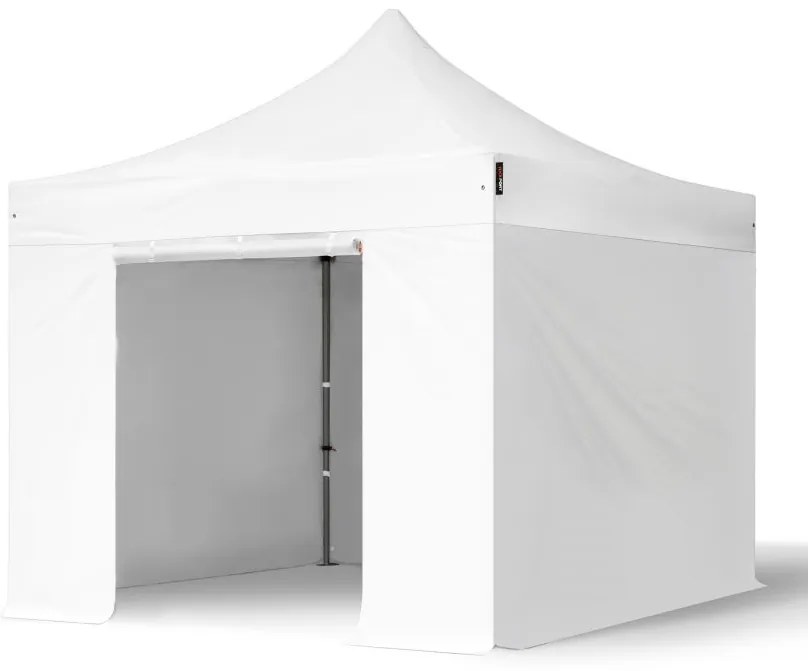 TOOLPORT 3x3 m gazebo pieghevole PVC ignifugo con laterali, PREMIUM acciaio, bianco - (600113)