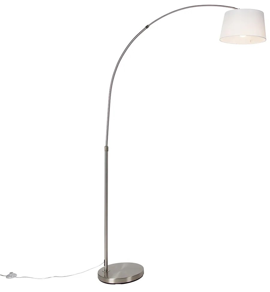 Lampada ad arco intelligente in acciaio con paralume in tessuto bianco incl. Wifi A60 - Arc Basic