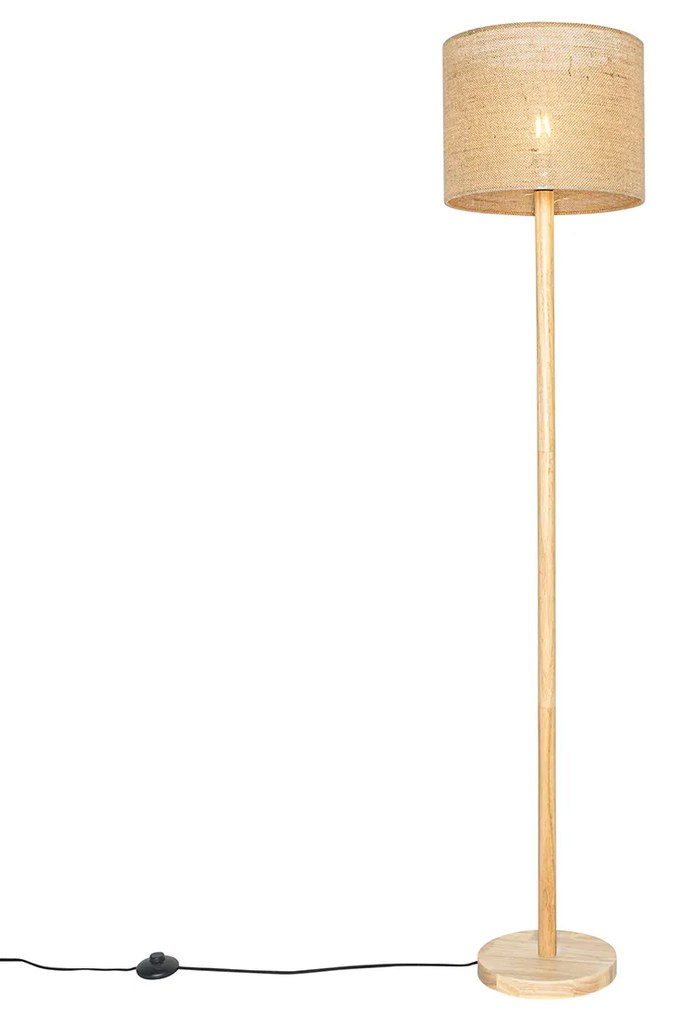 Lampada da terra smart in legno con paralume in lino naturale 32 cm incl. Wifi A60 - Mels
