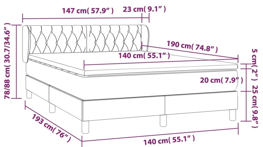 Giroletto a Molle con Materasso Grigio Scuro 140x190 cm Tessuto