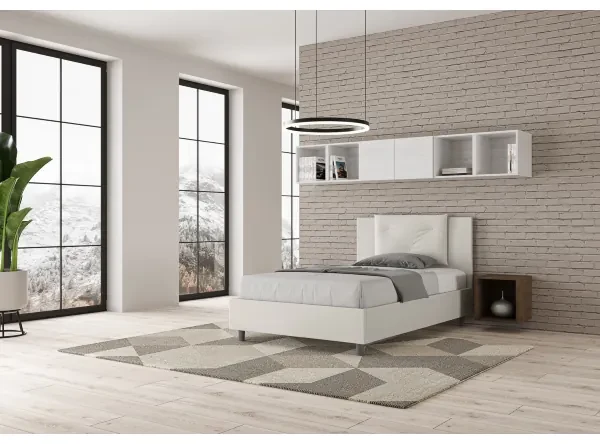 Letto con rete imbottito 120x200 similpelle bianco Appia