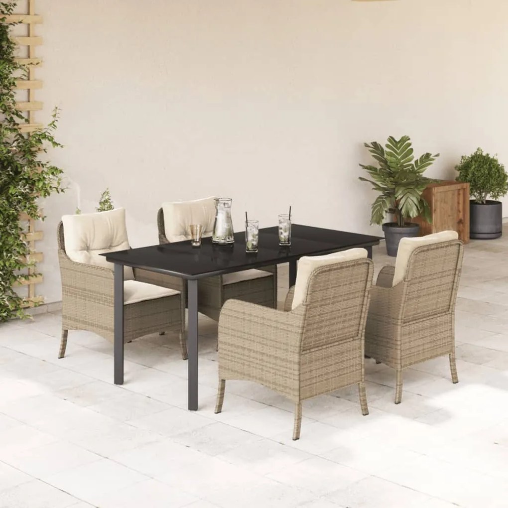 Set da pranzo da giardino 5 pz con cuscini beige in polyrattan