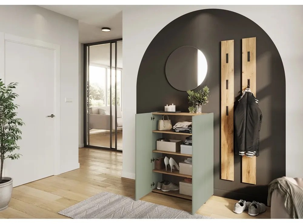 Scarpiera verde chiaro con effetto rovere 74x105x33 cm Alviano – Germania