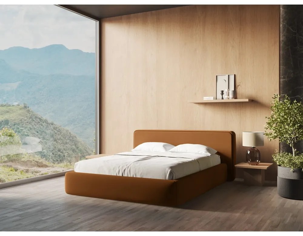 Letto matrimoniale imbottito in terracotta con contenitore a griglia 180x200 cm Kiana - Makamii