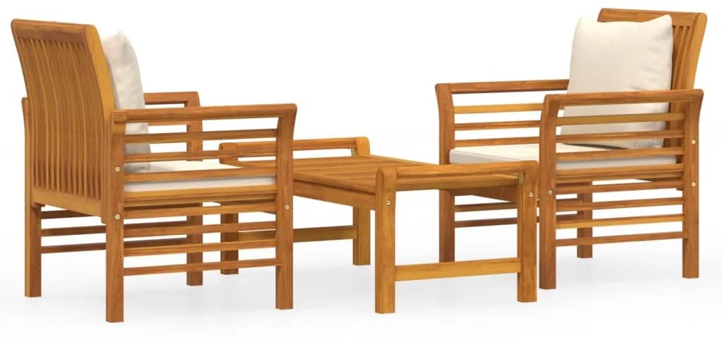 Set mobili da giardino 3pz con cuscini legno massello di acacia