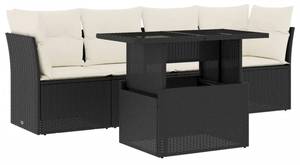 Set divani da giardino 5 pz con cuscini in polyrattan nero