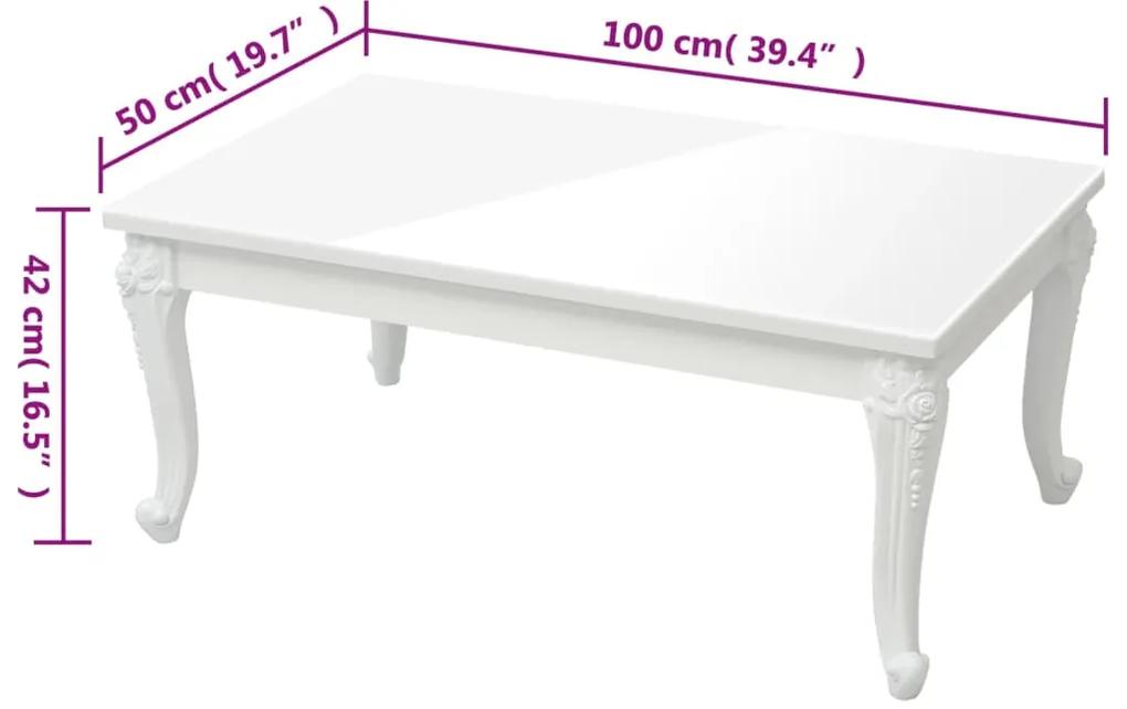 Tavolino da salotto bianco lucido 100x50x42cm legno multistrato