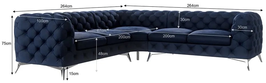 Divano angolare blu scuro con rivestimento in velluto Chelsea – Ropez