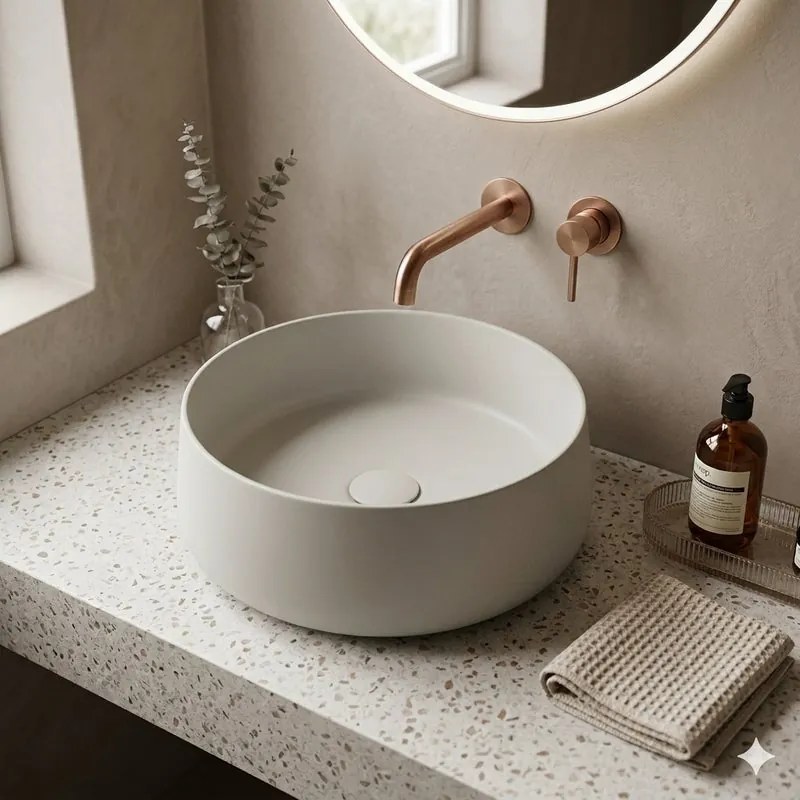 Lavabo da appoggio OLYMPIA CERAMICA Wave tondo 42cm ghiaccio opaco piletta non inclusa