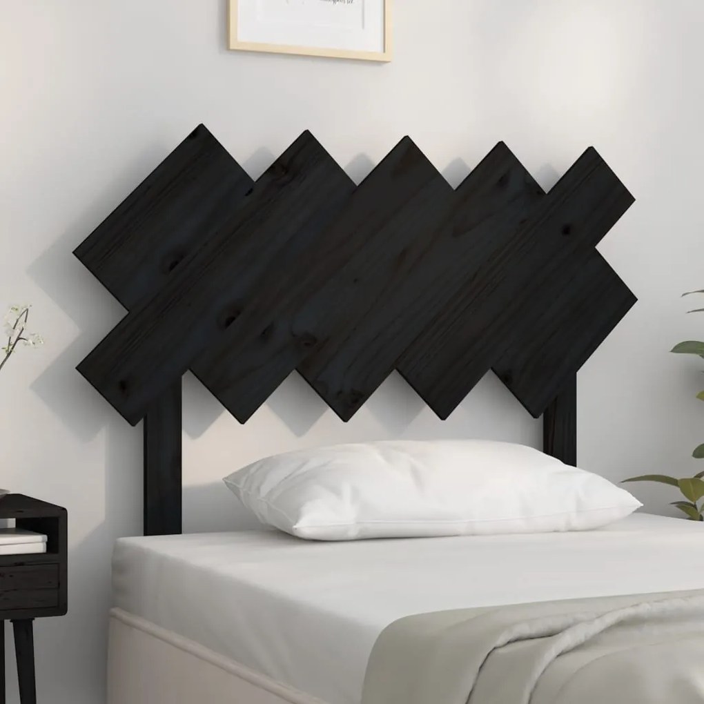Testiera Per Letto Nera 104x3x80,5 Cm İn Legno Massello Di Pino /