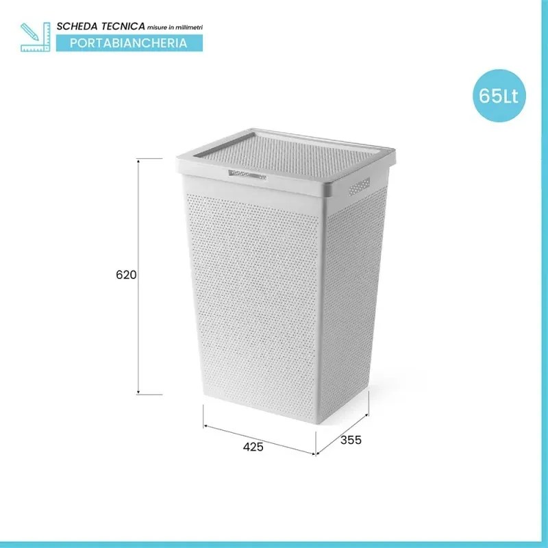 Cesta portabiancheria 65 lt bianca in plastica riciclata
